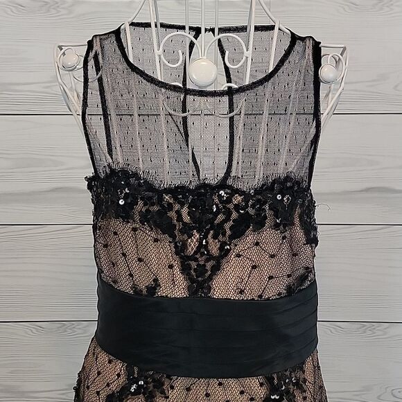 BCBGMAXAZRIA sleeveless scalloped lace trim silk midi dress Women's Size 2 - Picture 2 of 14